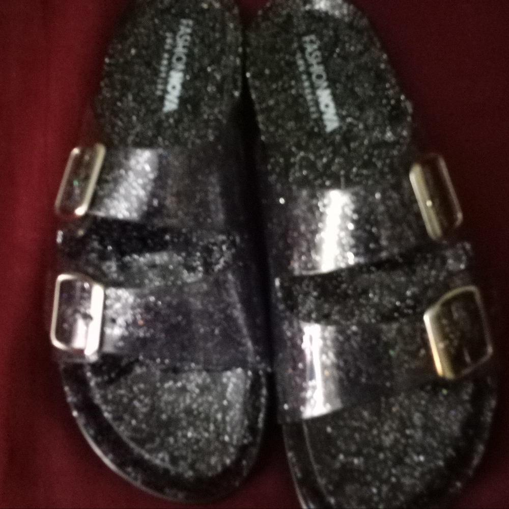 Fashion Nova Black Glitter Sandals